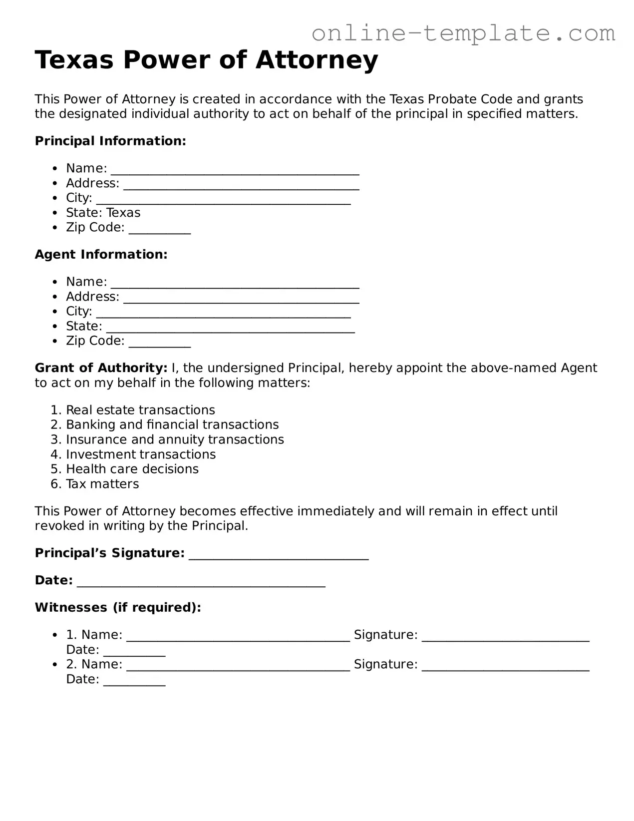 Attorney-Verified  Power of Attorney Template for Texas