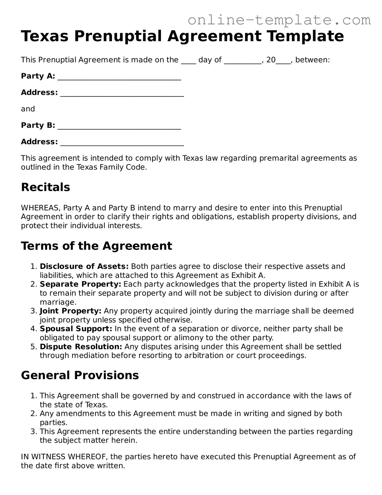 Attorney-Verified  Prenuptial Agreement Template for Texas