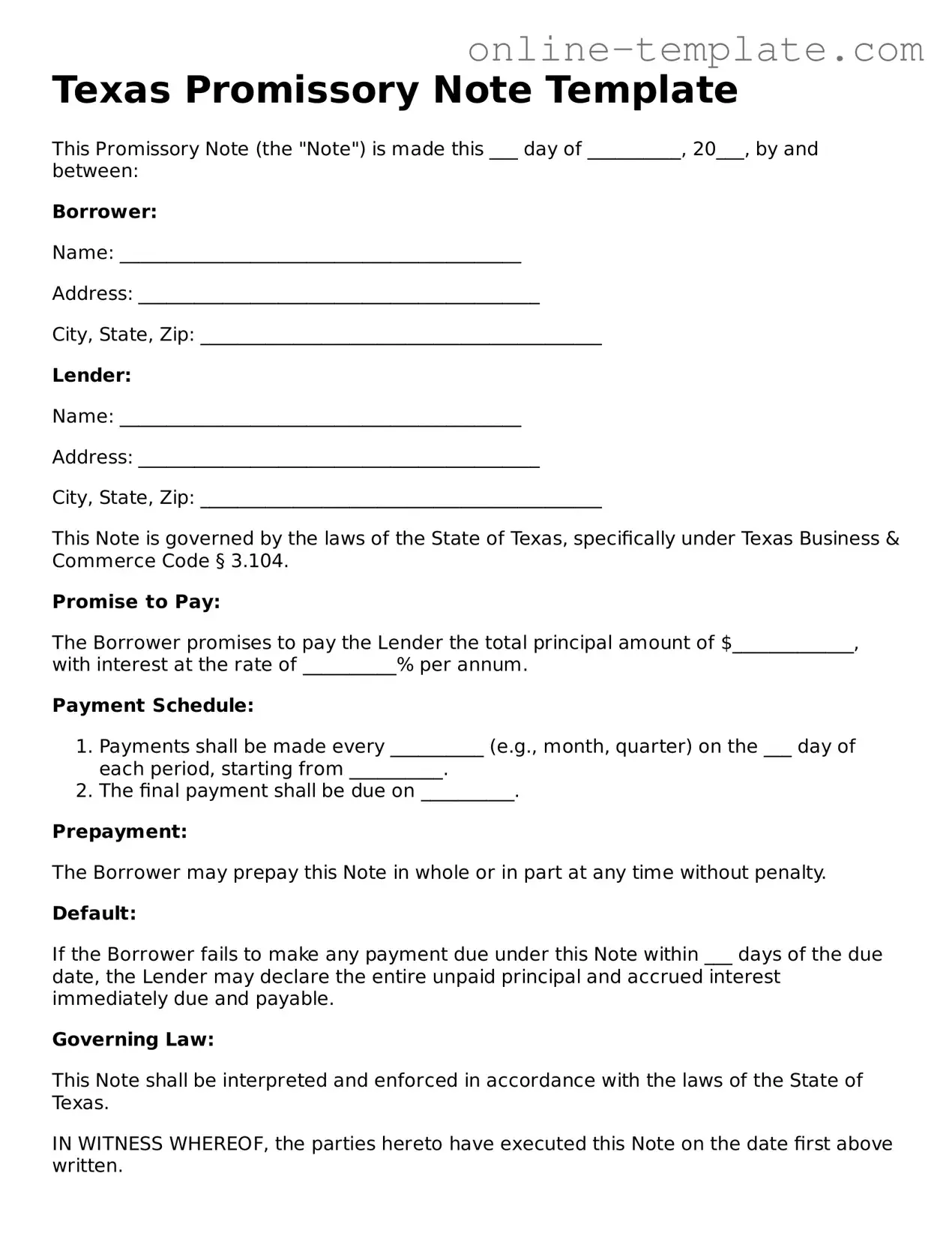 Attorney-Verified  Promissory Note Template for Texas