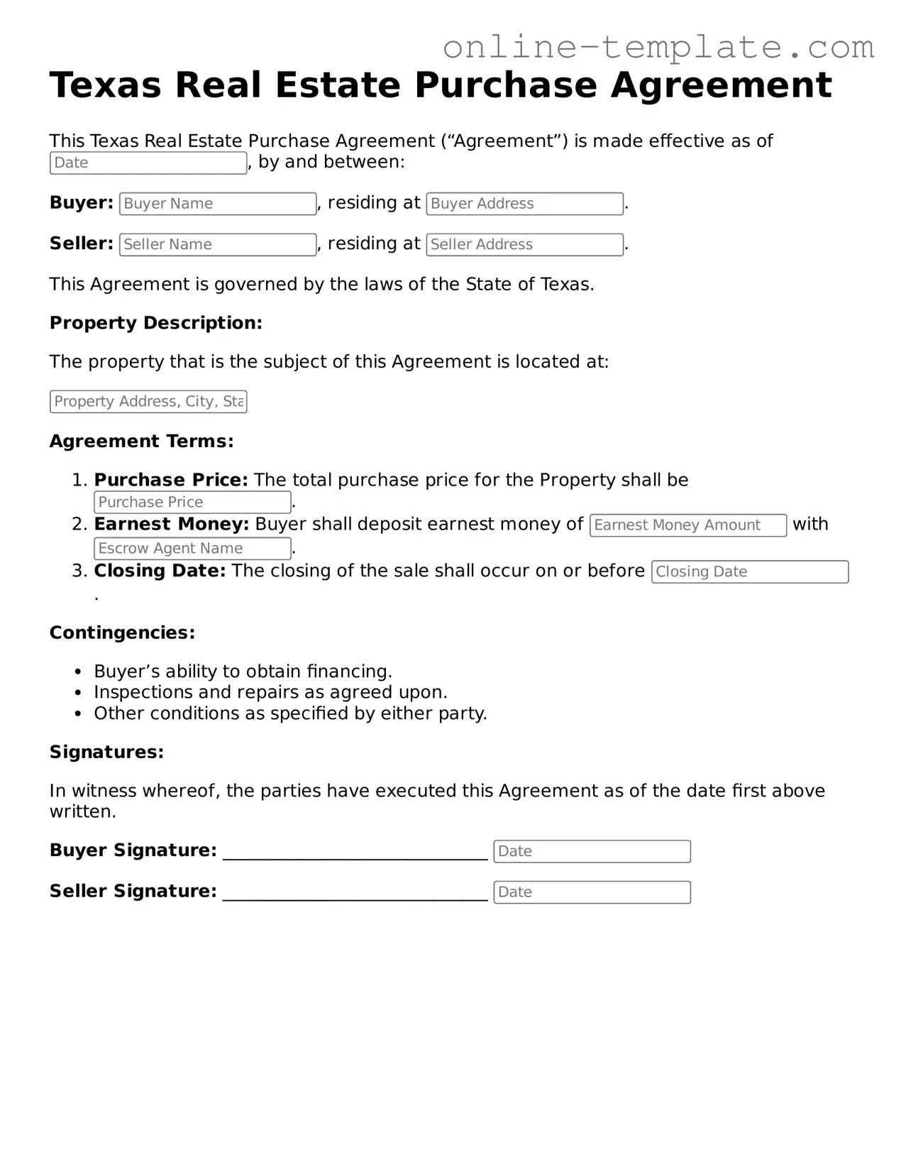Attorney-Verified  Real Estate Purchase Agreement Template for Texas