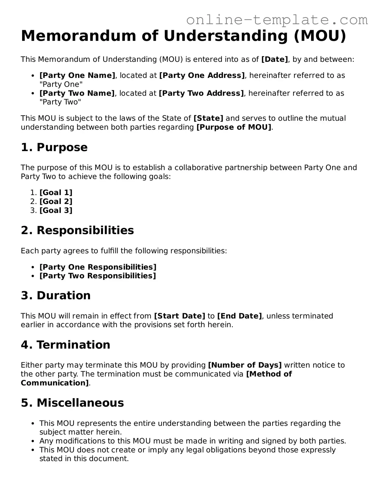 Official Memorandum of Understanding Template