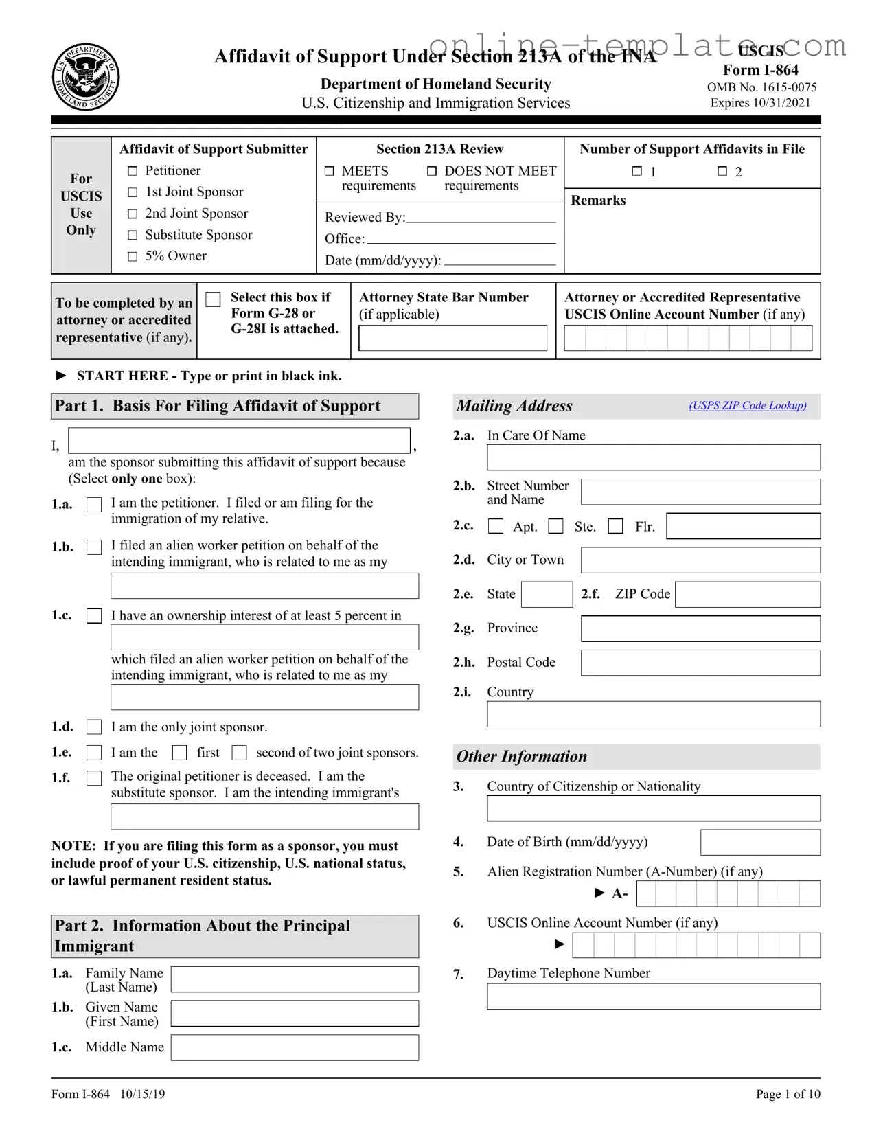 Free USCIS I-864 PDF Template