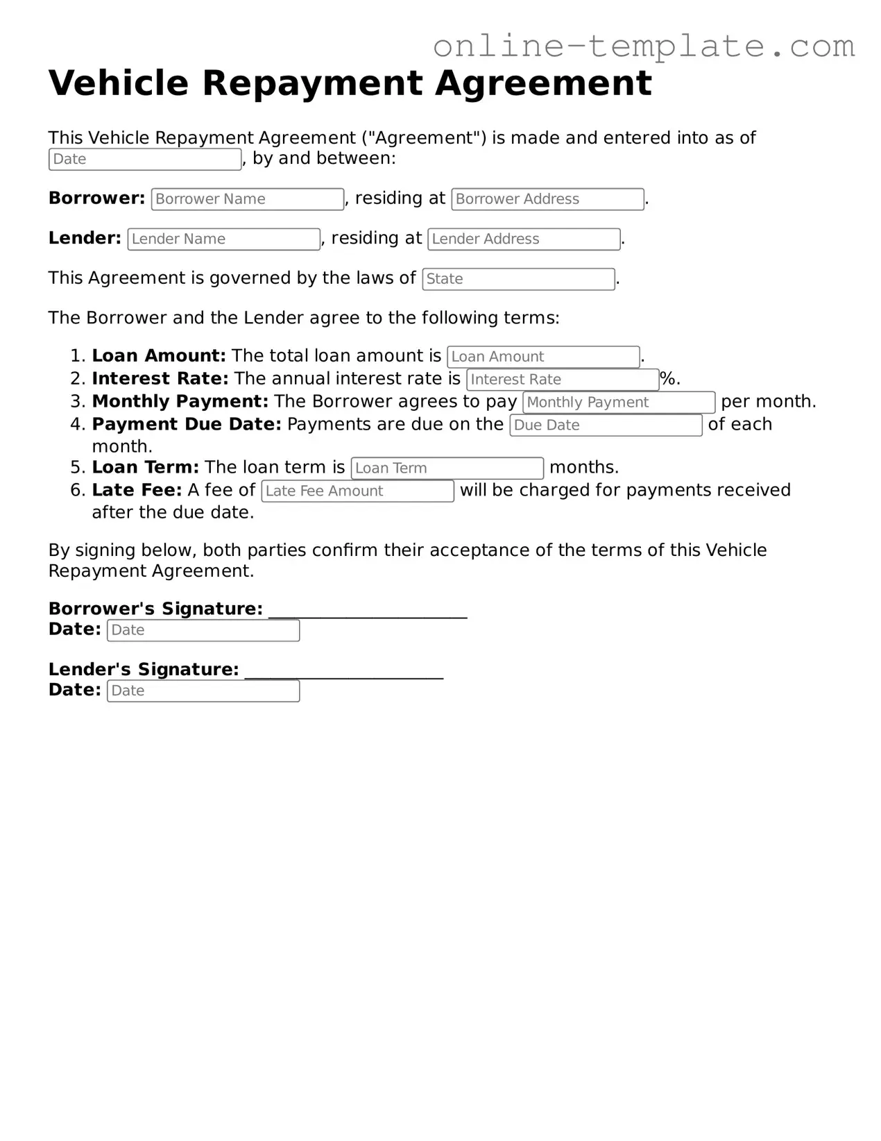 Official Vehicle Repayment Agreement Template
