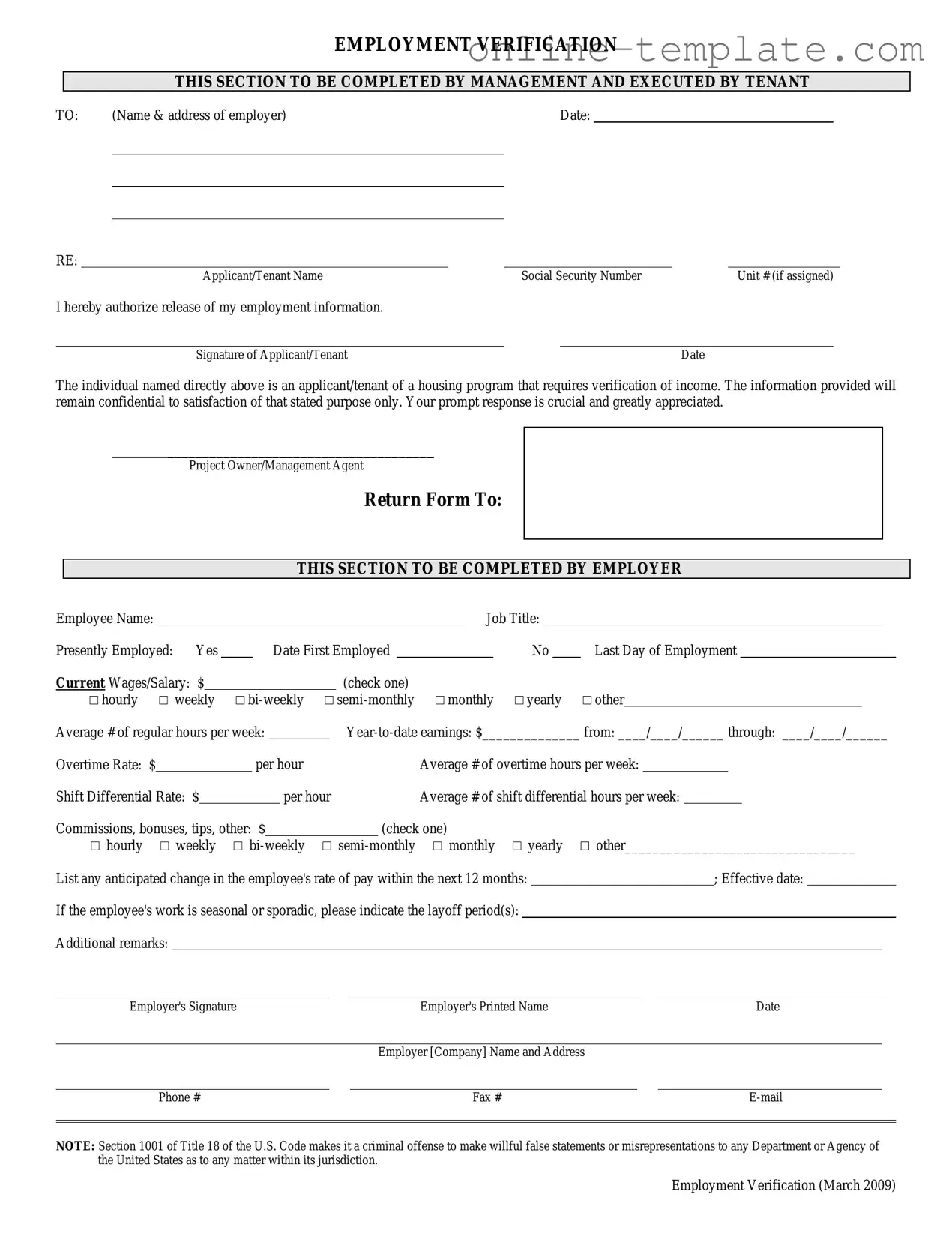 Free Employment verification form PDF Template