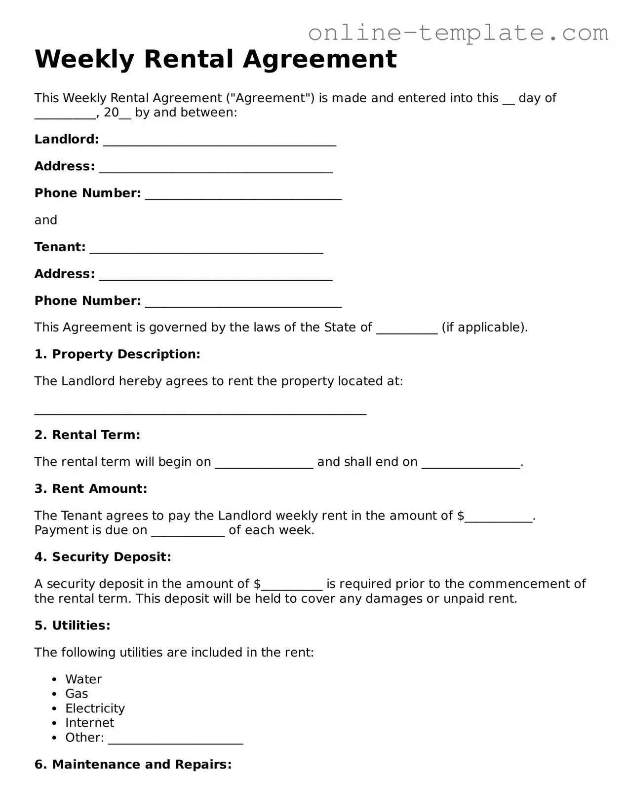 Official Weekly Rental Agreement Template