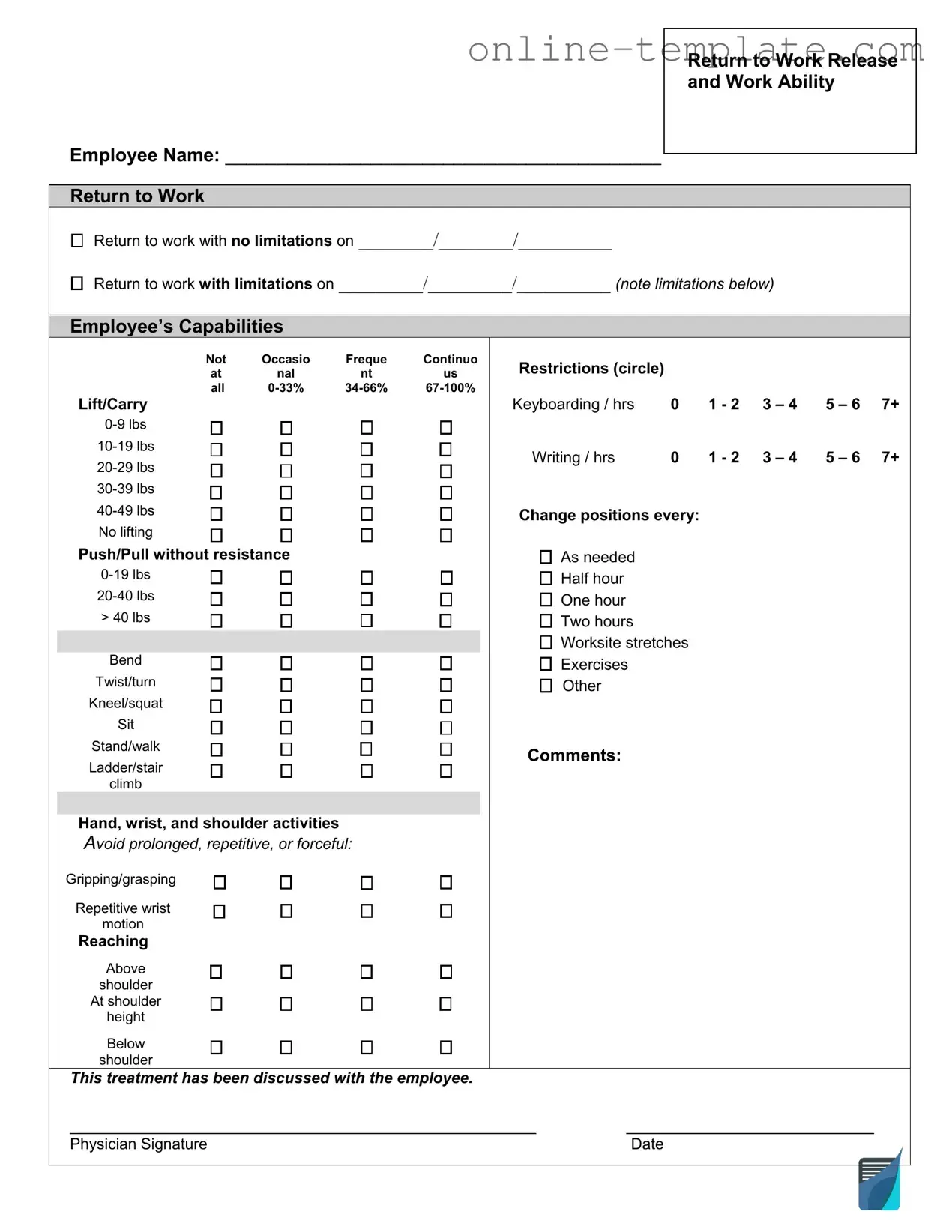 Free Work Release PDF Template